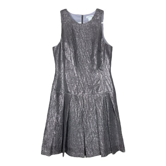 New Club Monaco $298 Felicia Metallic Foil Pleated Dress Silver Pale Pink Size 2